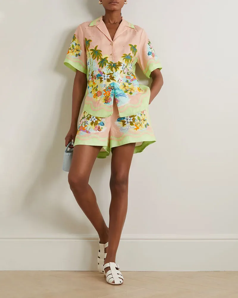 Casual Printed Resort Chic Shorts Set
