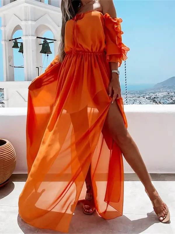 Vacation Sexy Slit Ruffle Dress