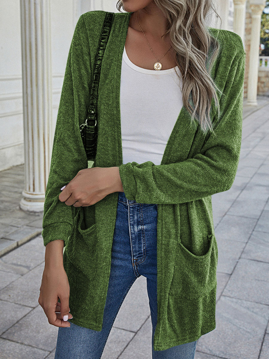 Casual Solid Color Long-Sleeved Knitted Cardigan