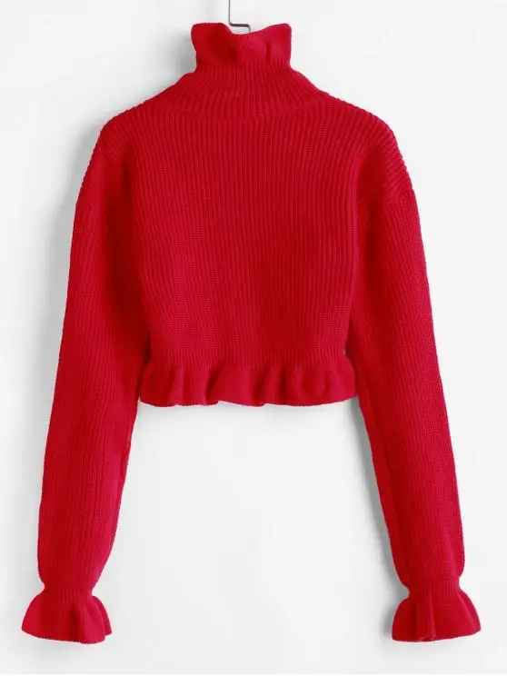 Solid Ruffled Pullover Sweater