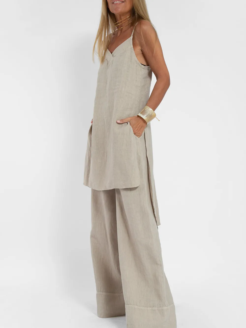 Women Casual Linen Strappy Two Set Suits