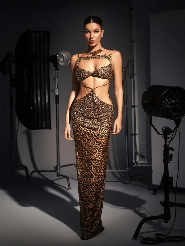 Peyton Crystal Embellished Leopard Maxi Dress