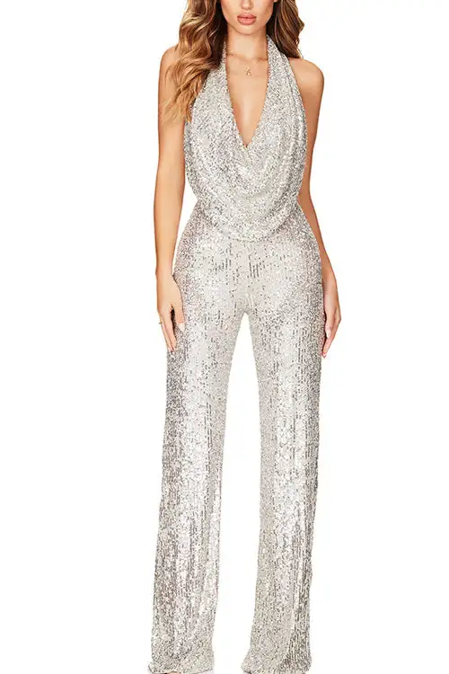 Fashion Chic Sequins Sleeveless Backless Slim Jumpsuit