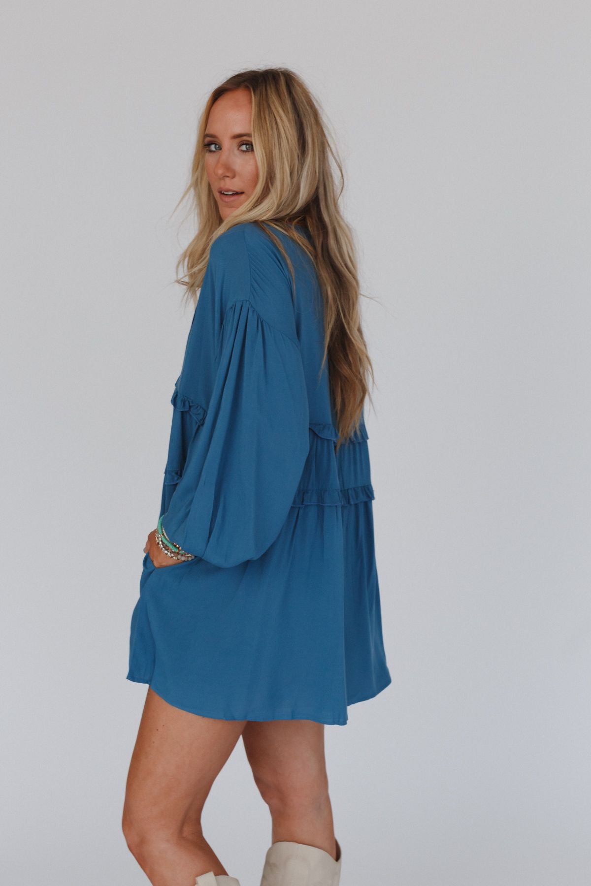 All Things New Mini Dress - Slate Blue