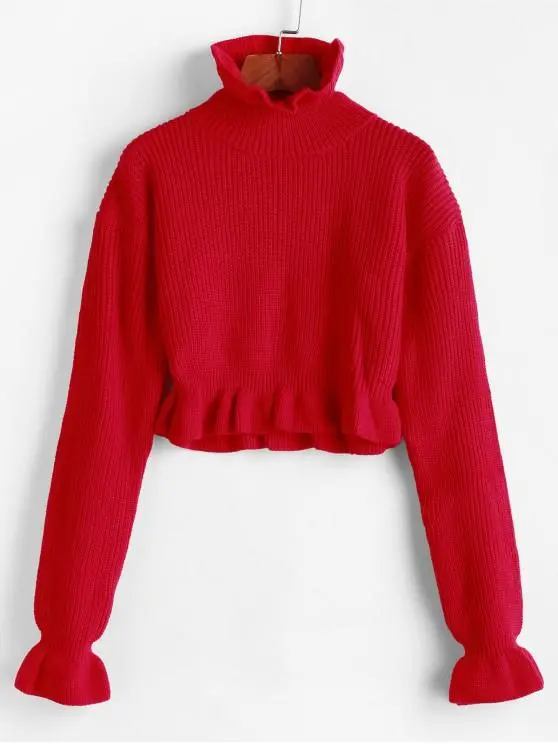 Solid Ruffled Pullover Sweater